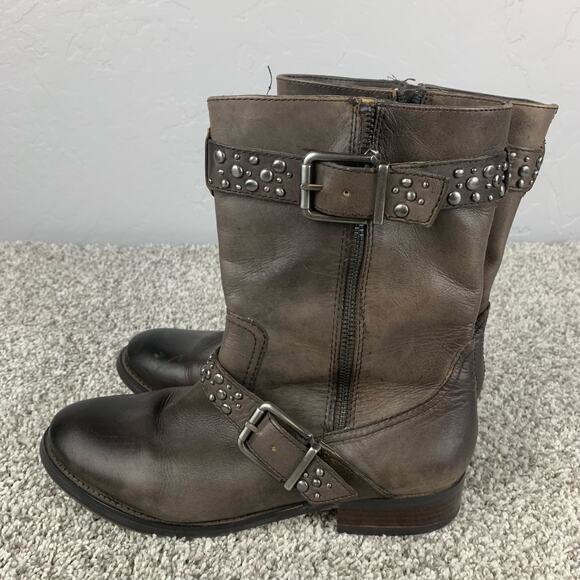 Arturo Chiang Boots Tall ankle Shaft Moto Studded Gray Buckle Side Zip Size 8.5 - Picture 4 of 9